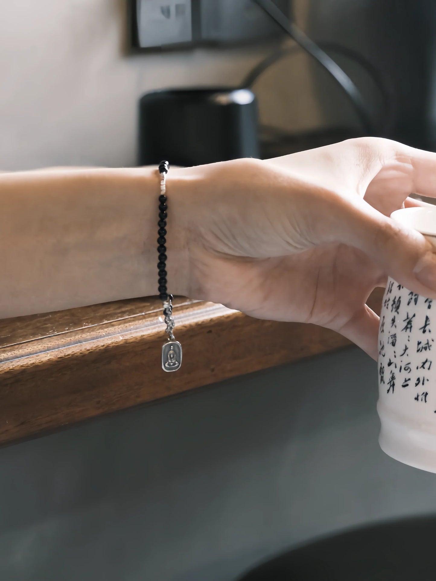 Chinoiserie Peace Talisman Black Onyx Beaded Bracelet