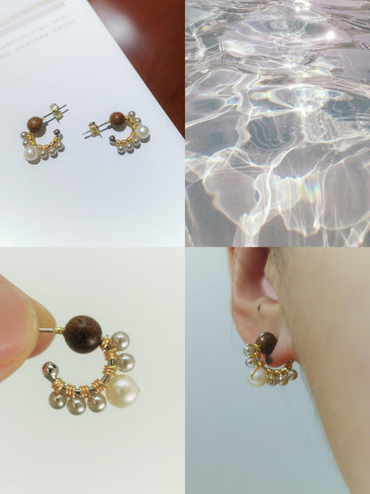 Chinoiserie Pearl Sandalwood Small Earrings