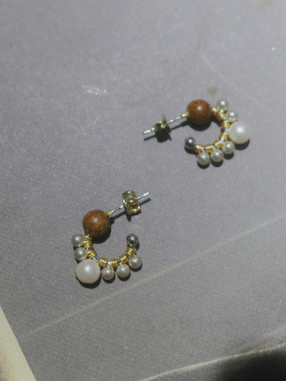 Chinoiserie Pearl Sandalwood Small Earrings