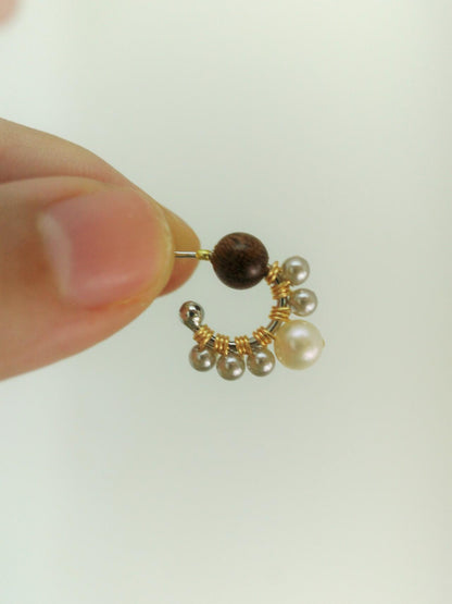 Chinoiserie Pearl Sandalwood Small Earrings