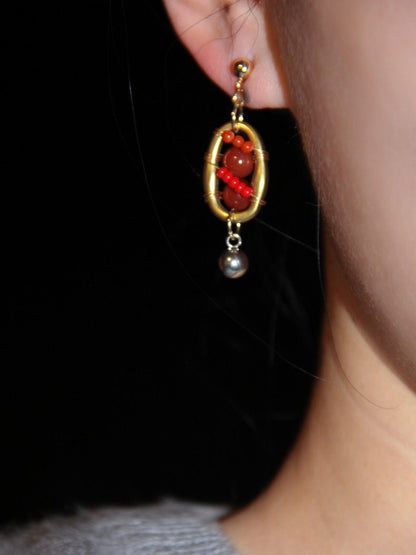 Chinoiserie Red Agate Lantern Earrings
