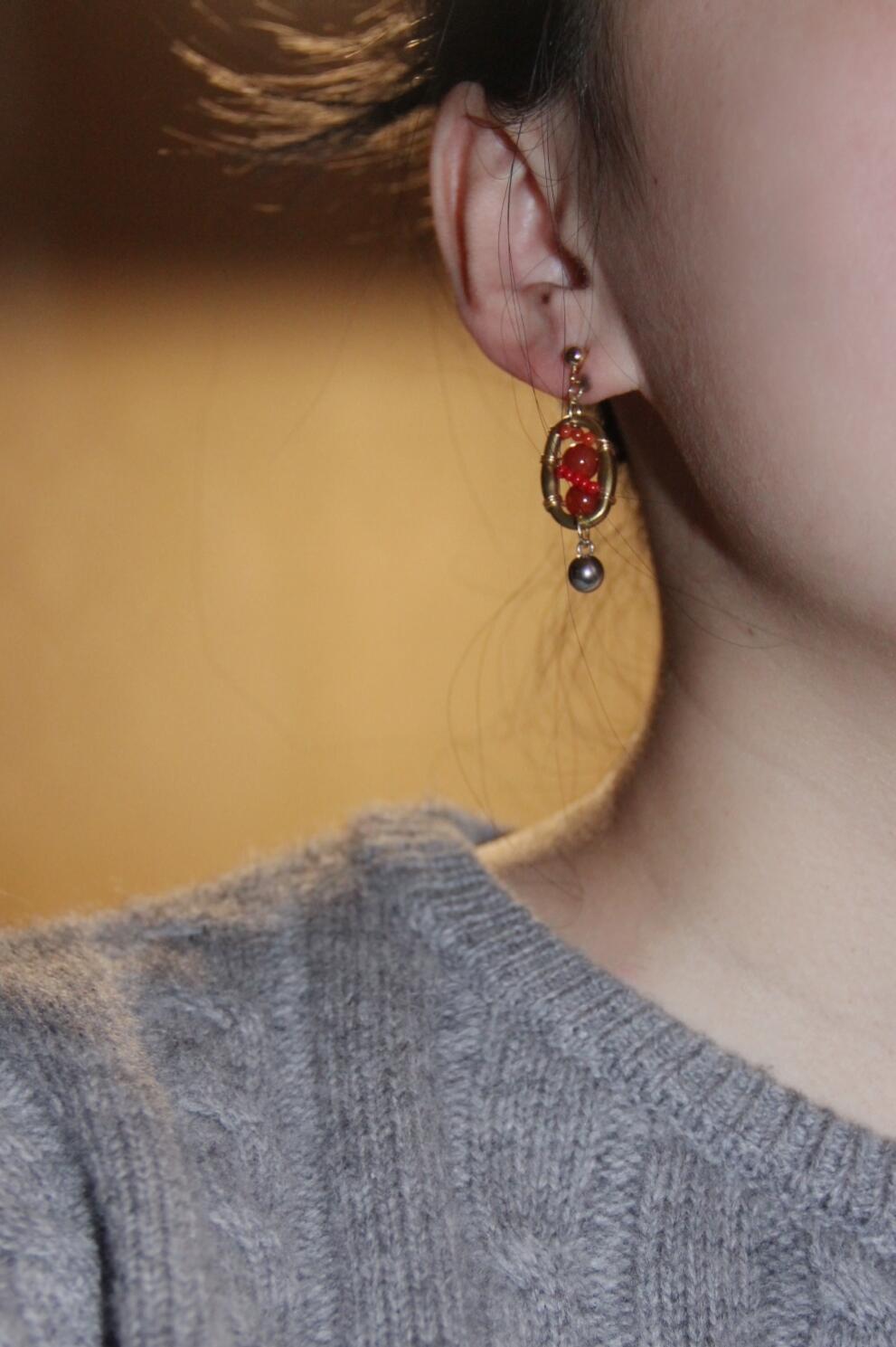 Chinoiserie Red Agate Lantern Earrings