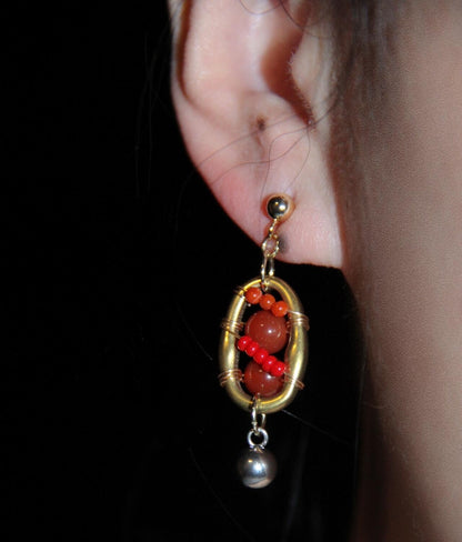 Chinoiserie Red Agate Lantern Earrings