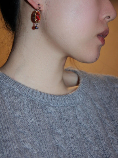 Chinoiserie Red Agate Lantern Earrings