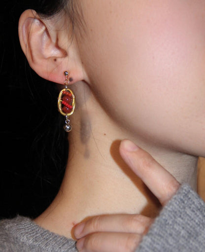 Chinoiserie Red Agate Lantern Earrings