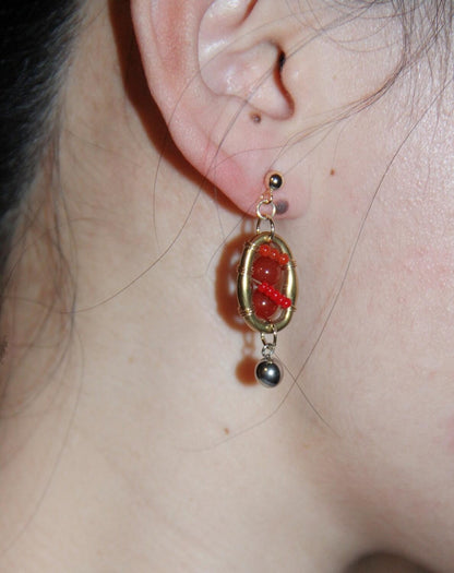 Chinoiserie Red Agate Lantern Earrings