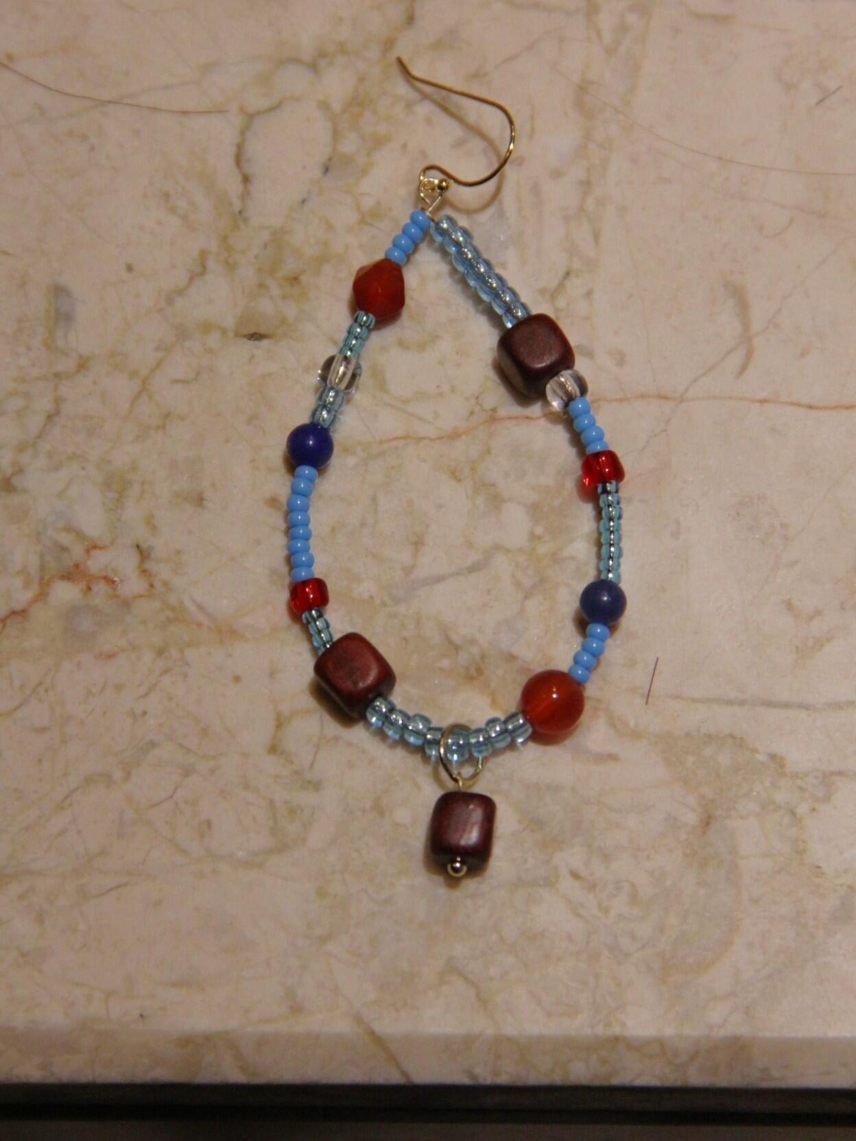 Chinoiserie Red & Blue Teardrop Shaped Earrings