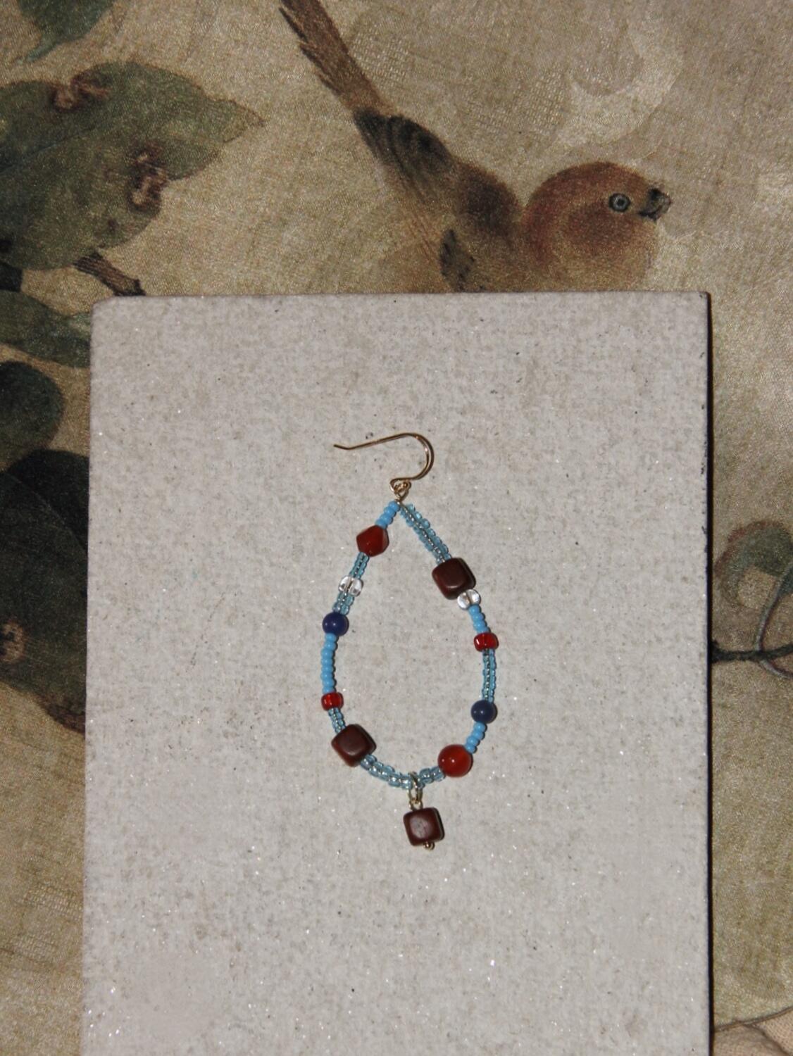 Chinoiserie Red & Blue Teardrop Shaped Earrings