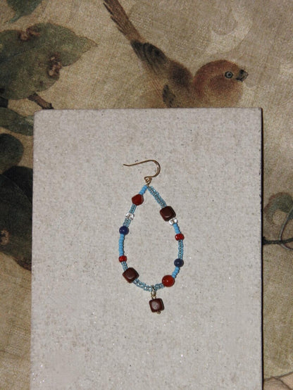 Chinoiserie Red & Blue Teardrop Shaped Earrings