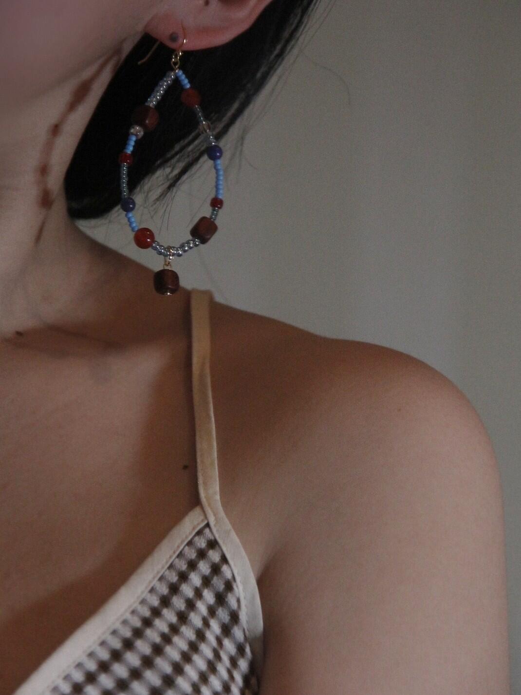 Chinoiserie Red & Blue Teardrop Shaped Earrings