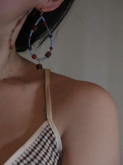 Chinoiserie Red & Blue Teardrop Shaped Earrings