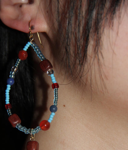 Chinoiserie Red & Blue Teardrop Shaped Earrings
