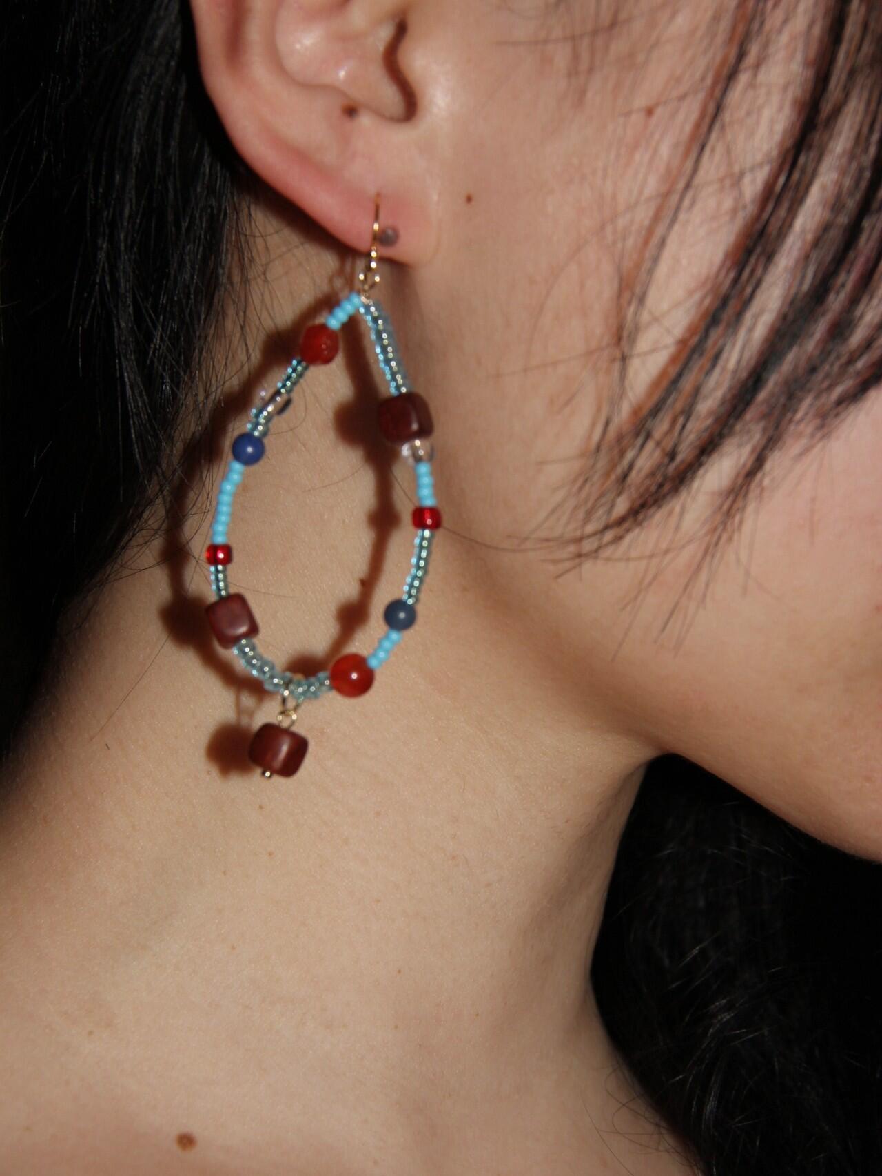 Chinoiserie Red & Blue Teardrop Shaped Earrings