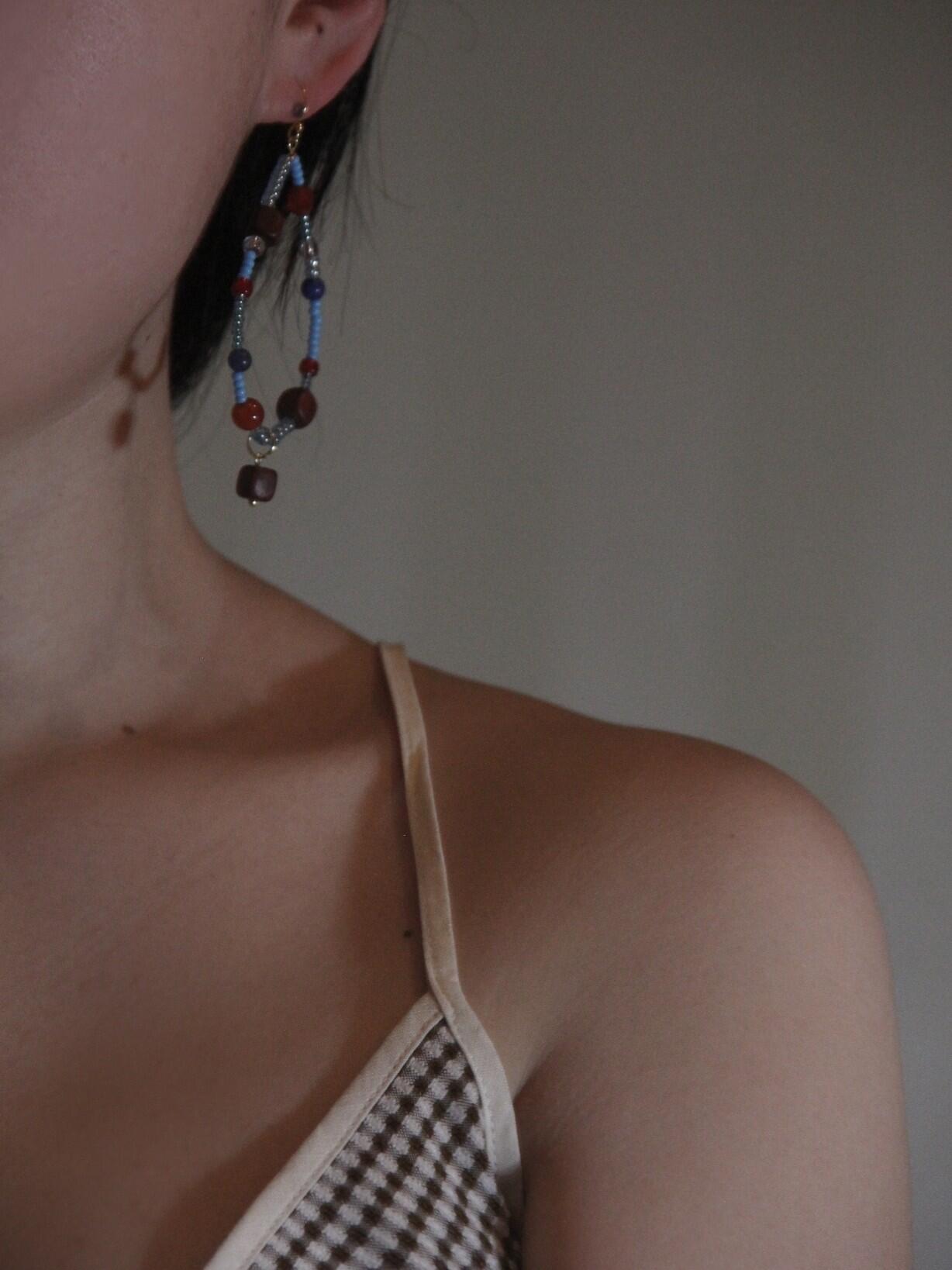 Chinoiserie Red & Blue Teardrop Shaped Earrings