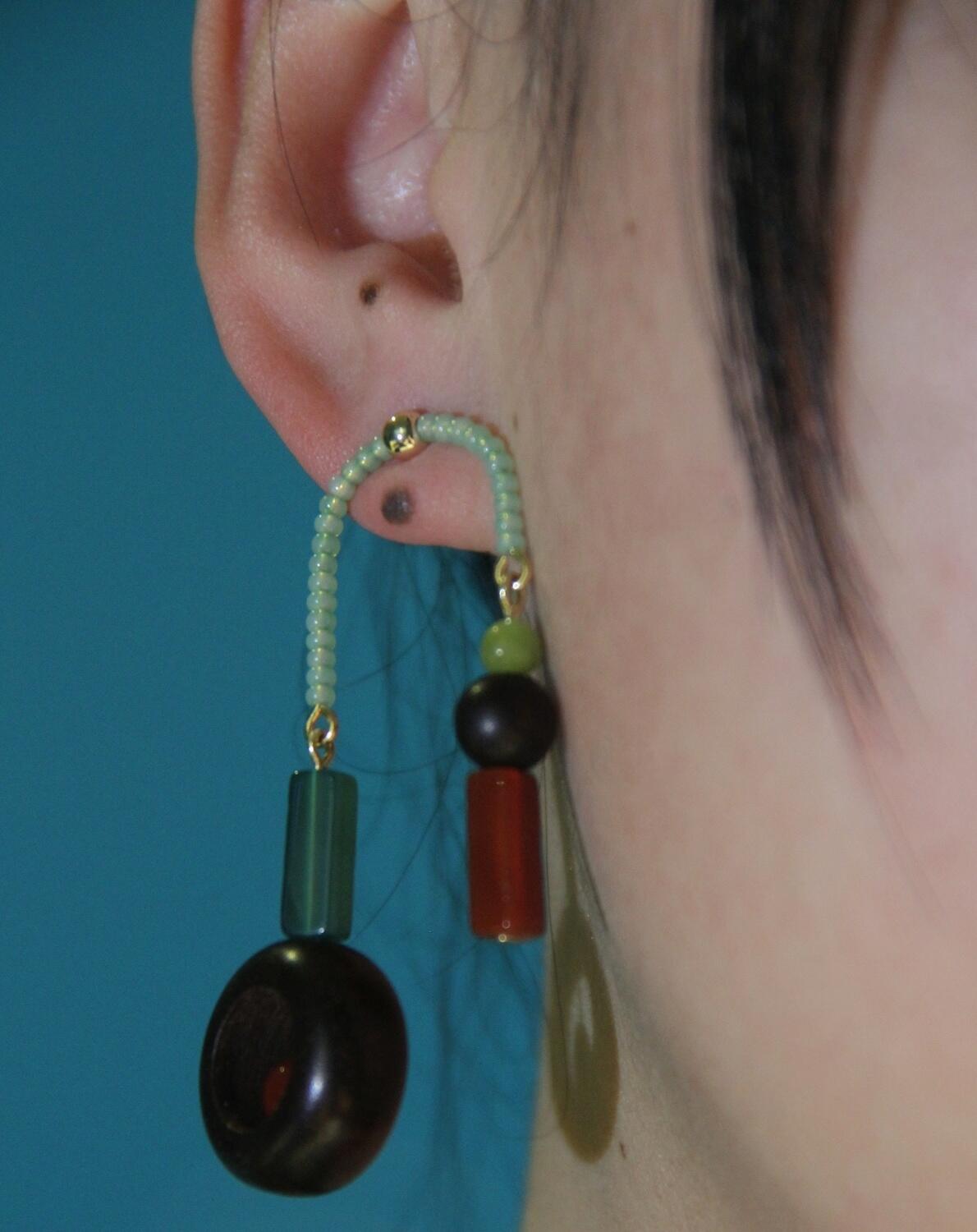 Chinoiserie Red & Green Asymmetrical Earrings