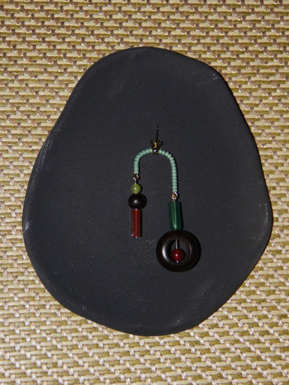 Chinoiserie Red & Green Asymmetrical Earrings