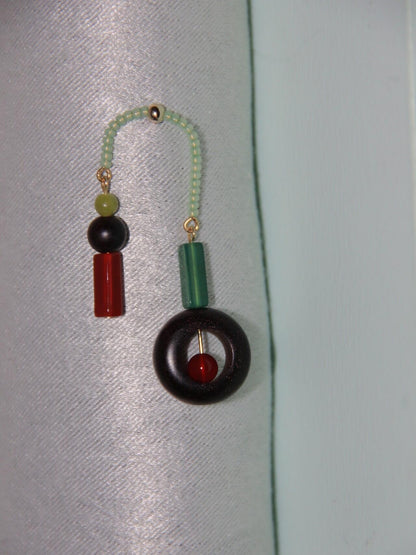 Chinoiserie Red & Green Asymmetrical Earrings