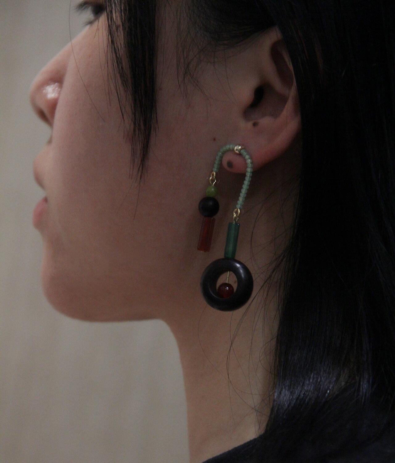 Chinoiserie Red & Green Asymmetrical Earrings