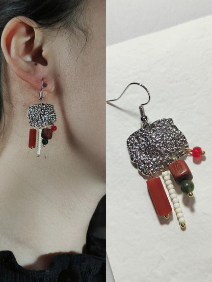 Chinoiserie Red & Green Festive Tassel Earrings