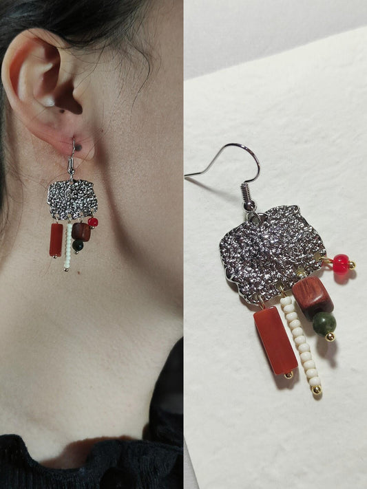 Chinoiserie Red & Green Festive Tassel Earrings