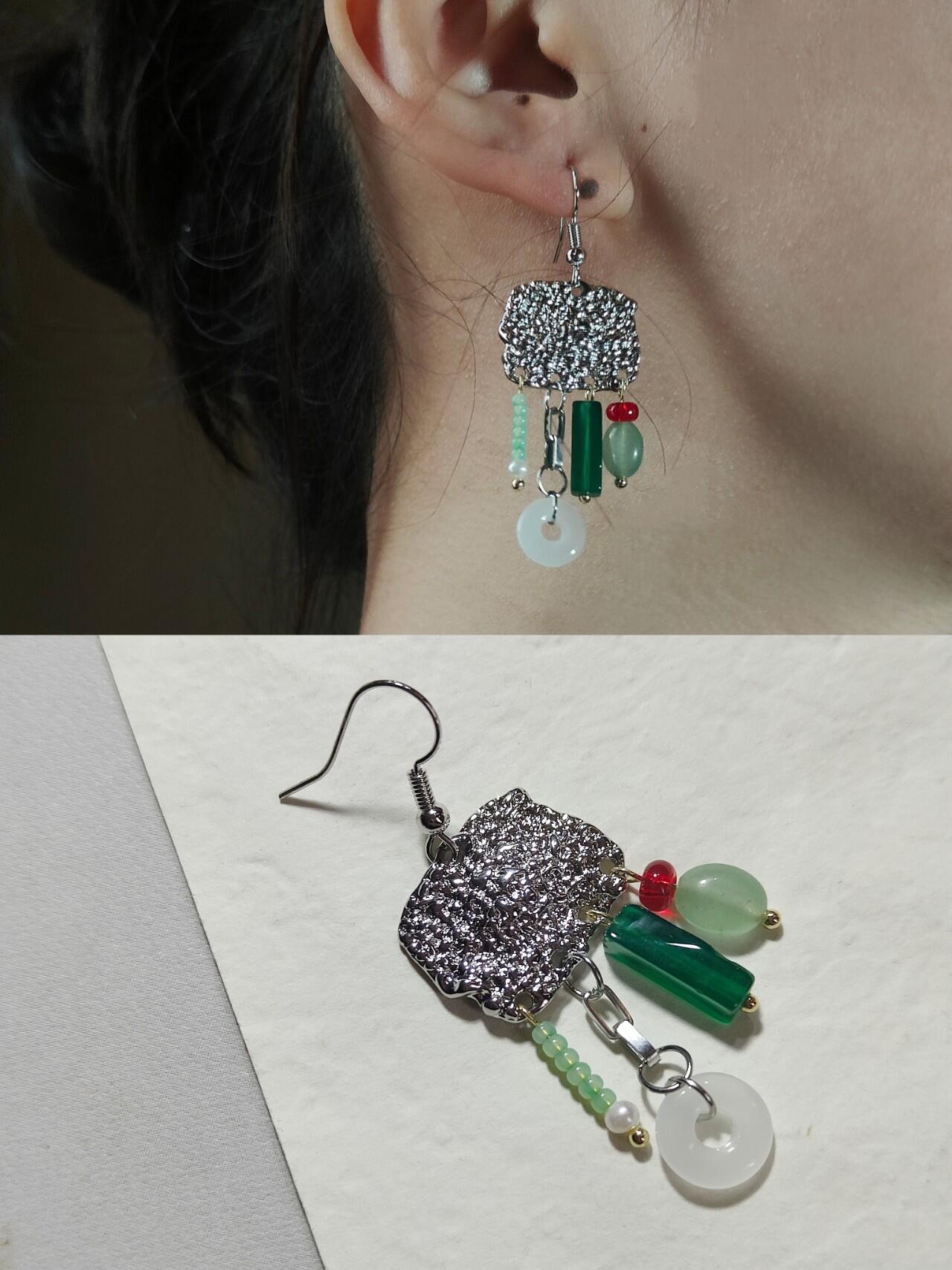 Chinoiserie Red & Green Festive Tassel Earrings