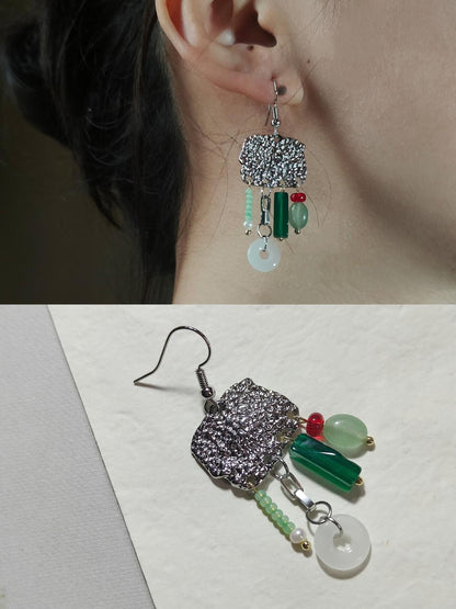 Chinoiserie Red & Green Festive Tassel Earrings