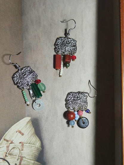 Chinoiserie Red & Green Festive Tassel Earrings
