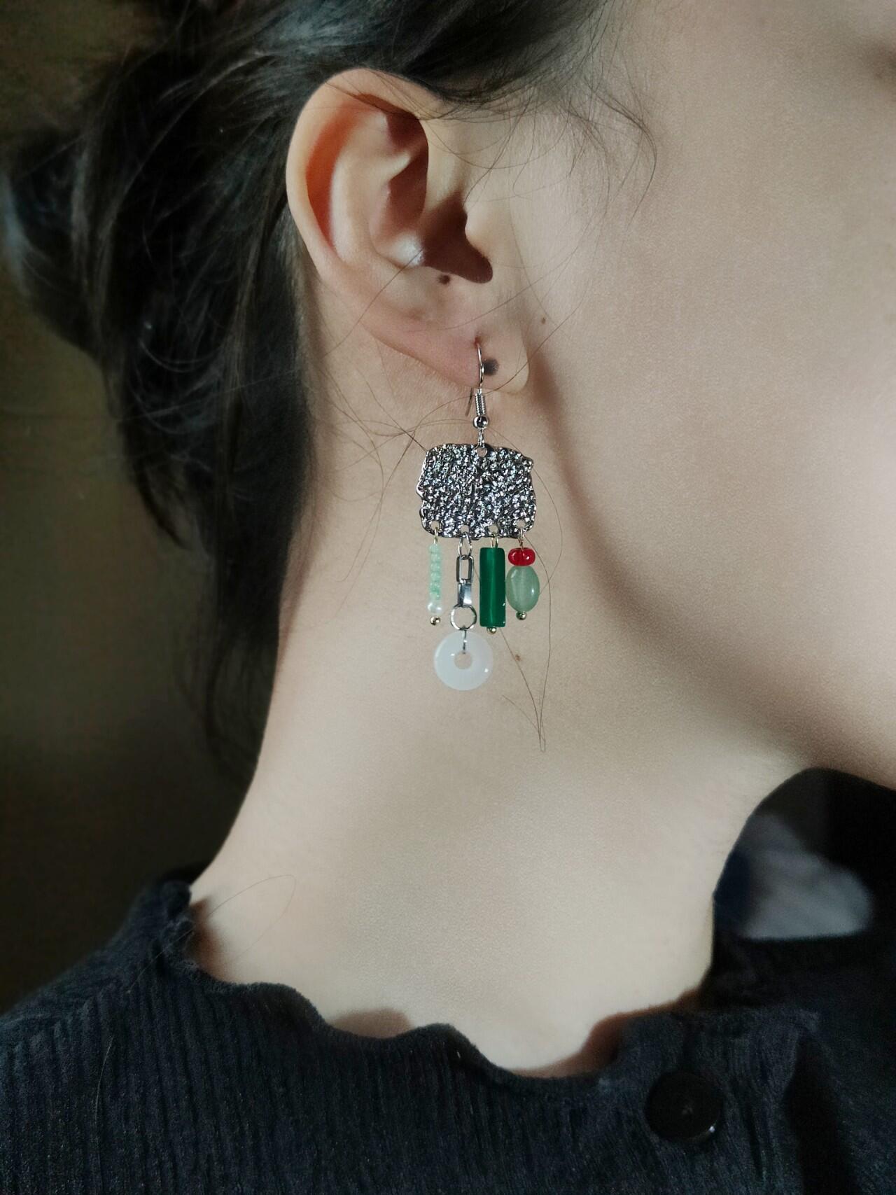 Chinoiserie Red & Green Festive Tassel Earrings