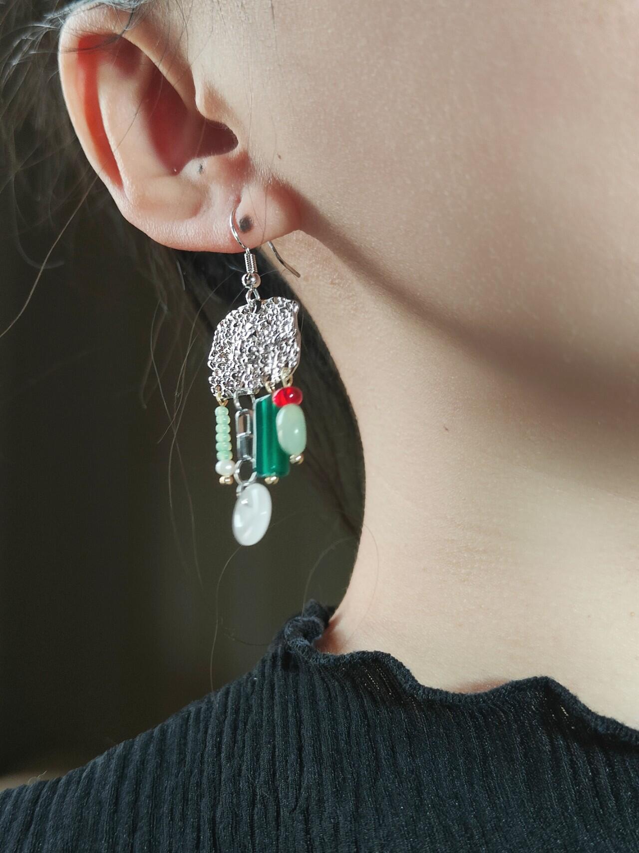 Chinoiserie Red & Green Festive Tassel Earrings