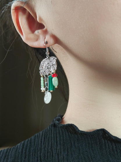 Chinoiserie Red & Green Festive Tassel Earrings