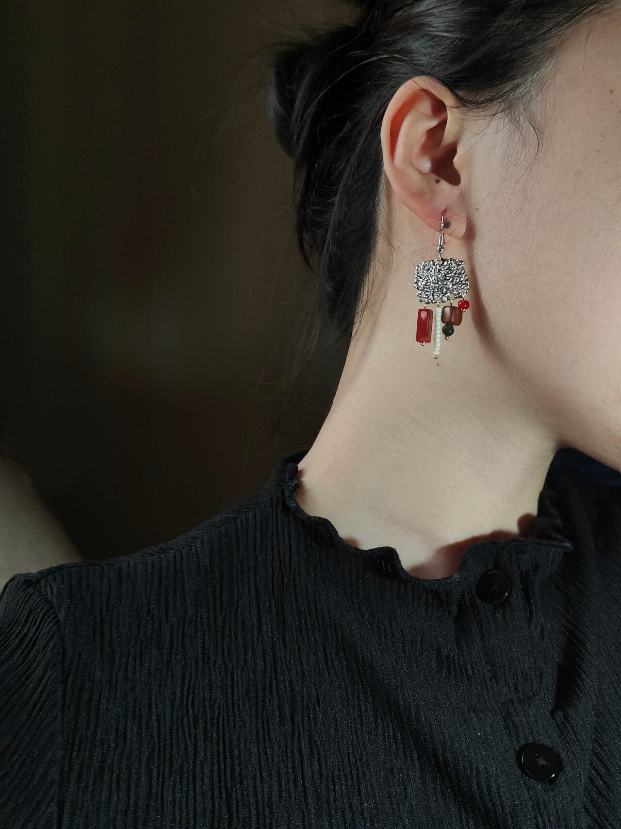 Chinoiserie Red & Green Festive Tassel Earrings