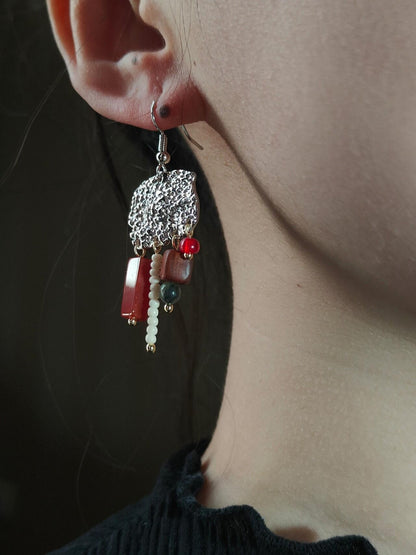 Chinoiserie Red & Green Festive Tassel Earrings