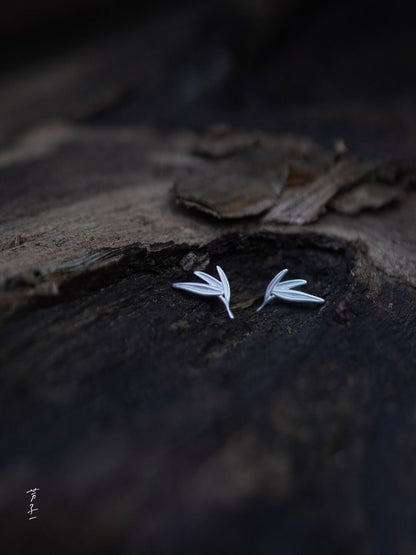 Chinoiserie Silver Bamboo Leaf Earrings