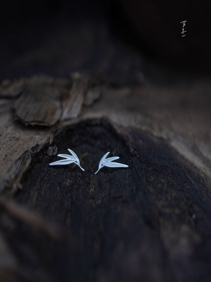Chinoiserie Silver Bamboo Leaf Earrings