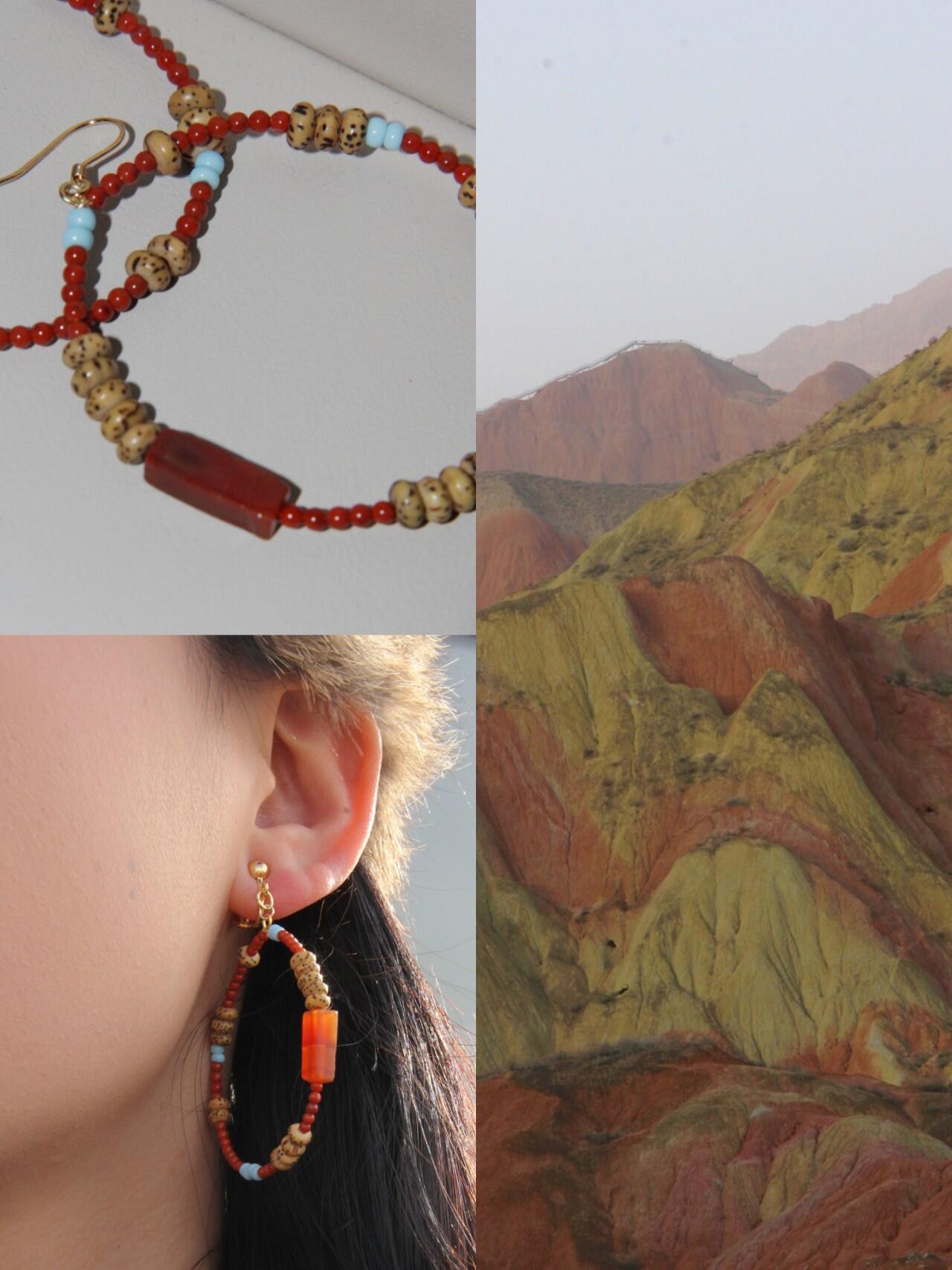 Chinoiserie South Red Agate Bodhi Seed Earrings