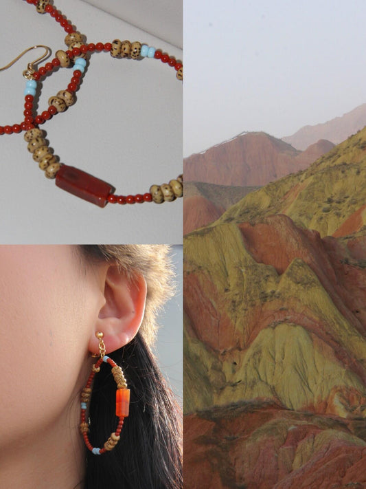 Chinoiserie South Red Agate Bodhi Seed Earrings