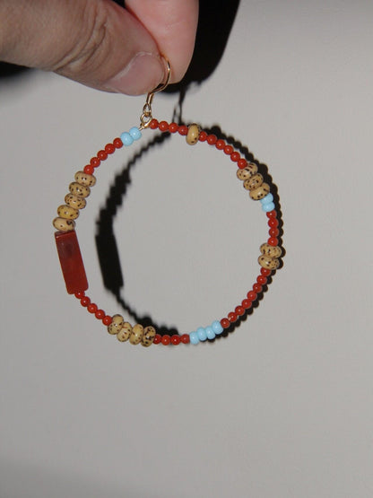 Chinoiserie South Red Agate Bodhi Seed Earrings