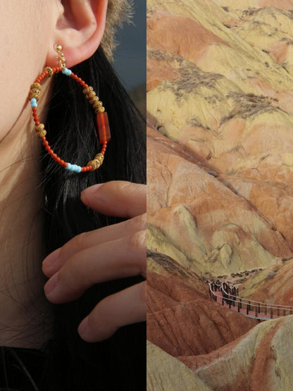 Chinoiserie South Red Agate Bodhi Seed Earrings