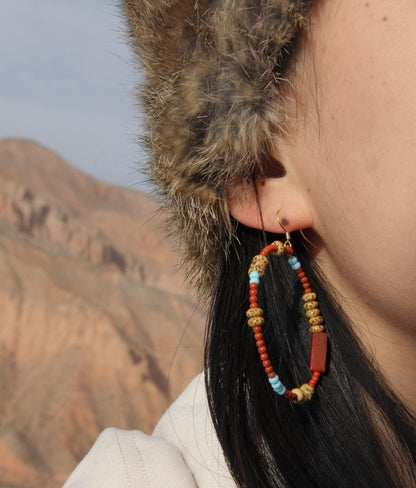 Chinoiserie South Red Agate Bodhi Seed Earrings