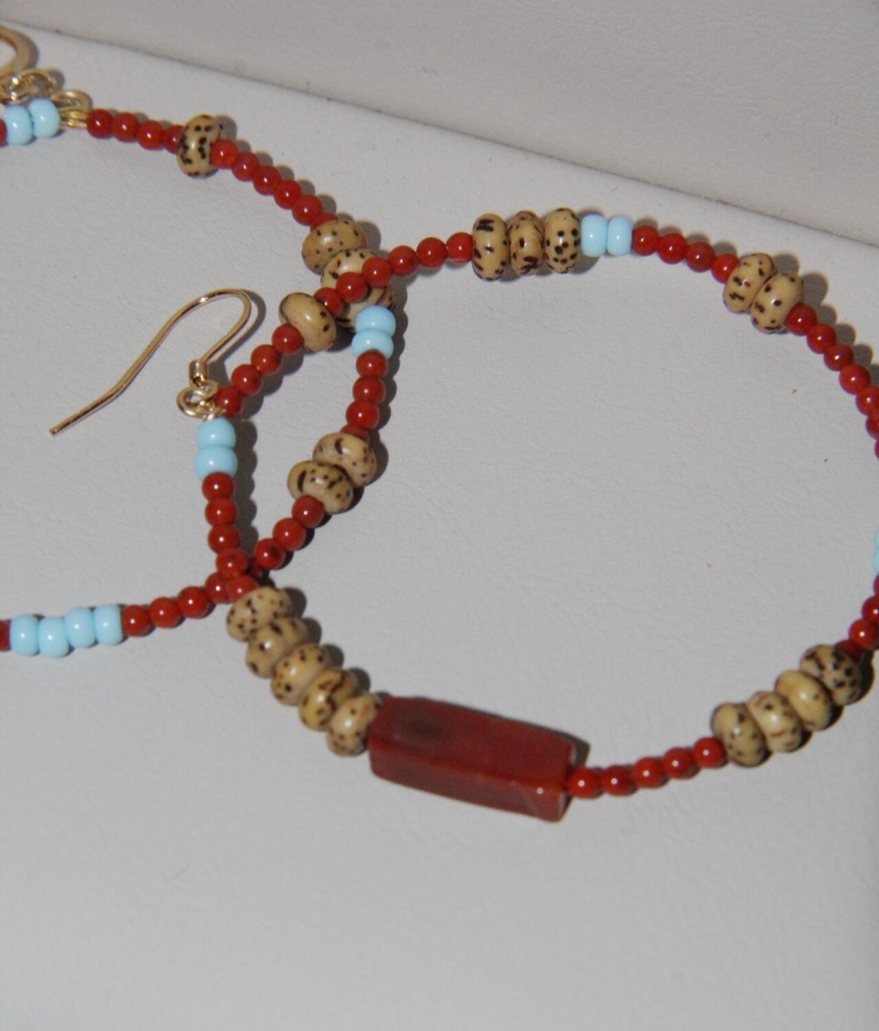 Chinoiserie South Red Agate Bodhi Seed Earrings