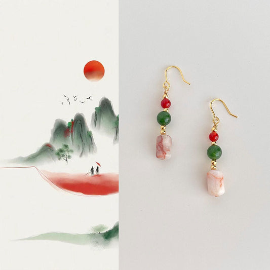 Chinoiserie Spring Mountain Agate Earrings