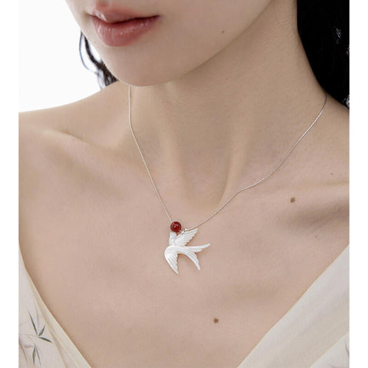 Chinoiserie Swallow Silver Necklace