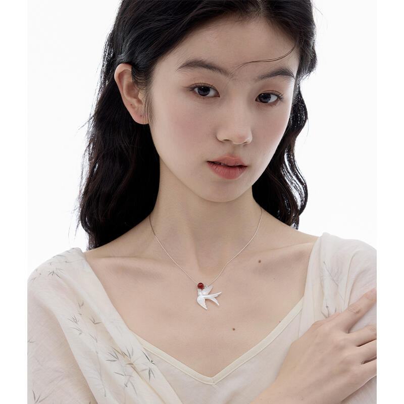 Chinoiserie Swallow Silver Necklace