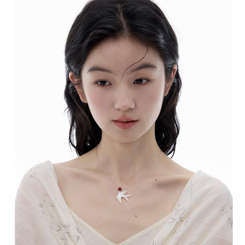 Chinoiserie Swallow Silver Necklace