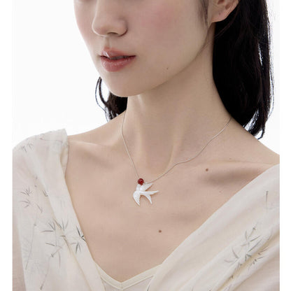 Chinoiserie Swallow Silver Necklace