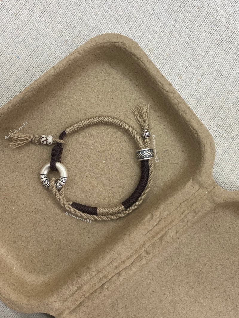 「Chinoiserie」Auspicious Clouds Silver Braided Bracelet