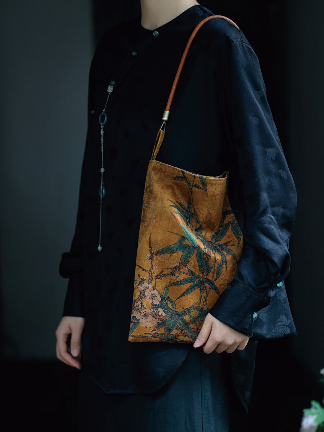 [Chinoiserie] Bamboo Blossom Silk Tote Bag