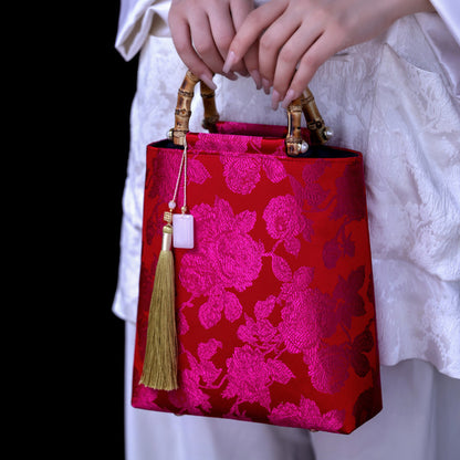 [Chinoiserie] Blossom Bamboo Handle Handbag