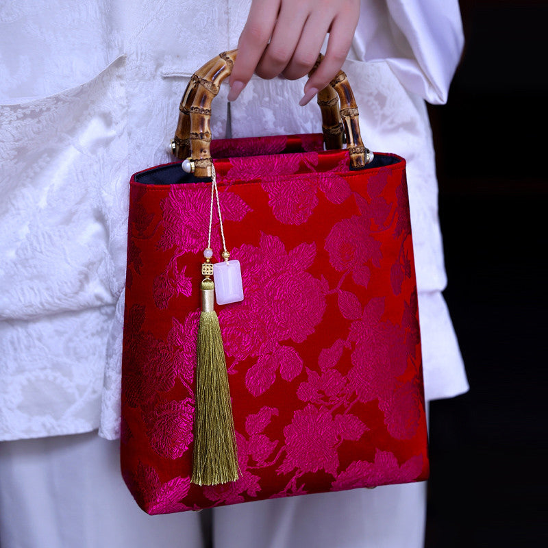 [Chinoiserie] Blossom Bamboo Handle Handbag