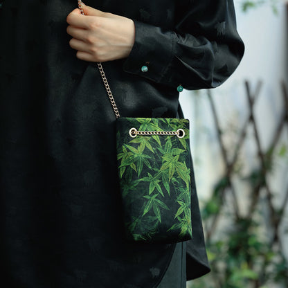 [Chinoiserie] Blue Maple Leaves Silk Shoulder Bag